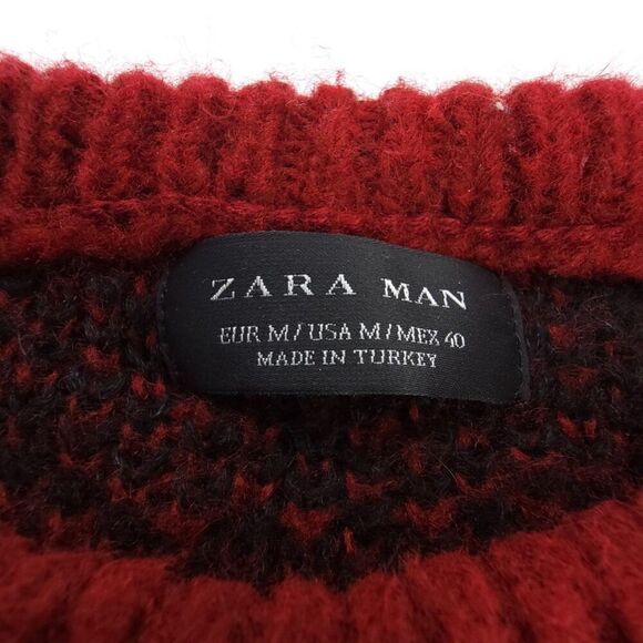 ZARA MAN Mohair Crew Tunic Sweater Red Black Buffalo Check Plaid 90s Grunge Y2k - Picture 7 of 7
